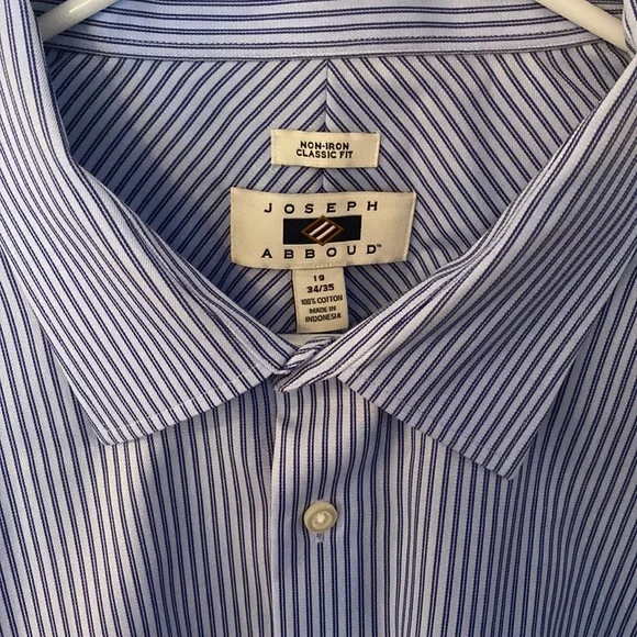 Joseph Abboud Men’s (size 34/35 neck 19) Navy Striped Dress Shirt - Picture 2 of 5